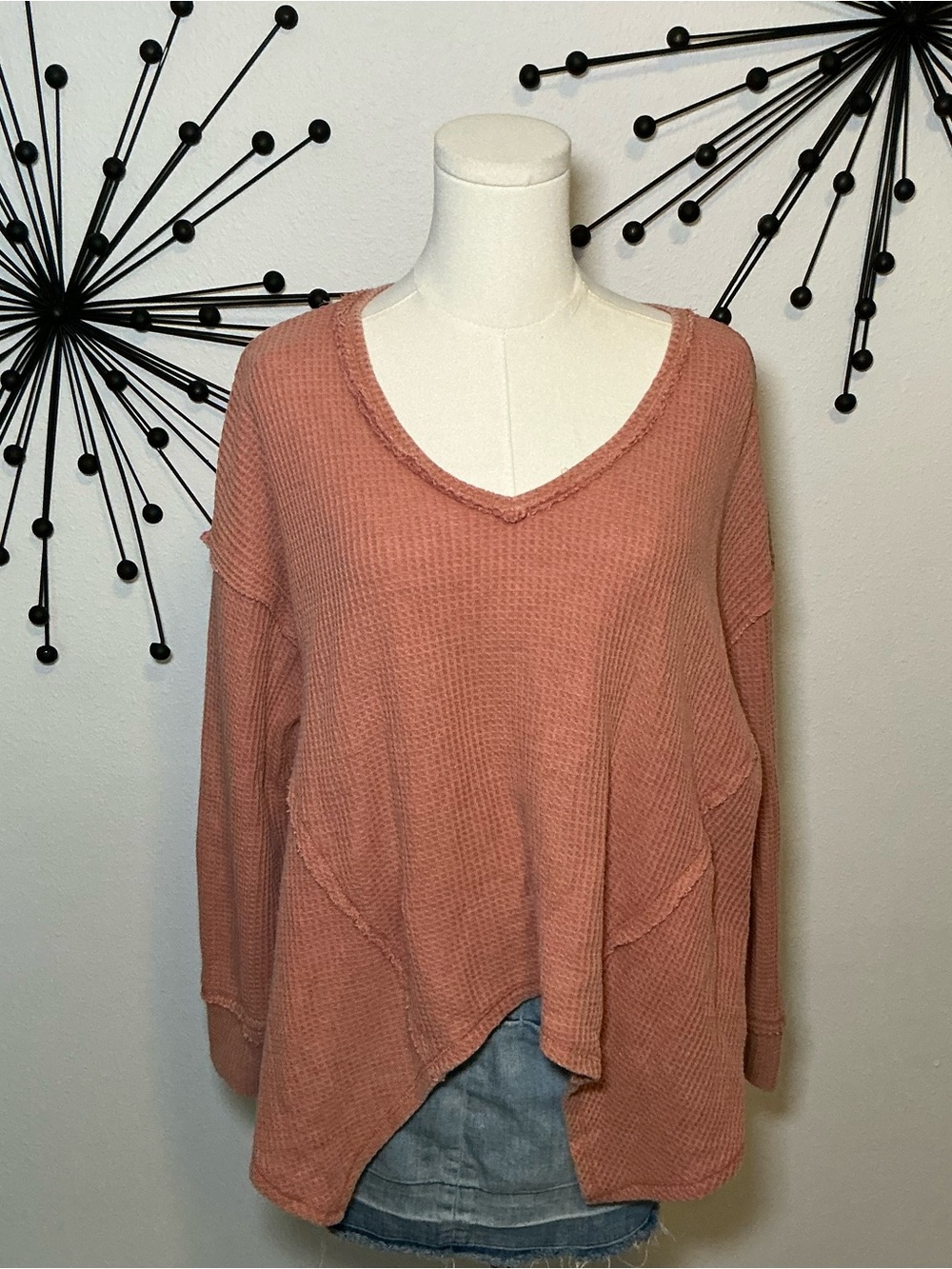 Pink Rose Dusty Pink Waffle Knit Oversized Tunic Top XS
